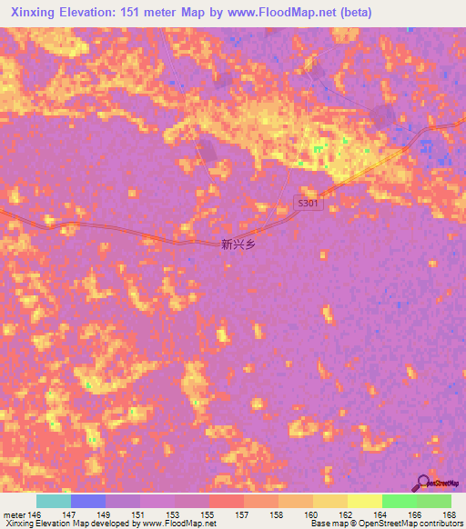 Xinxing,China Elevation Map