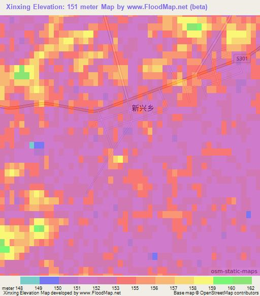 Xinxing,China Elevation Map