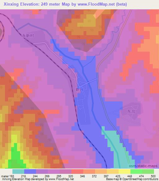 Xinxing,China Elevation Map