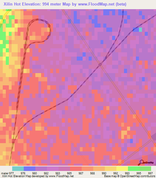 Xilin Hot,China Elevation Map