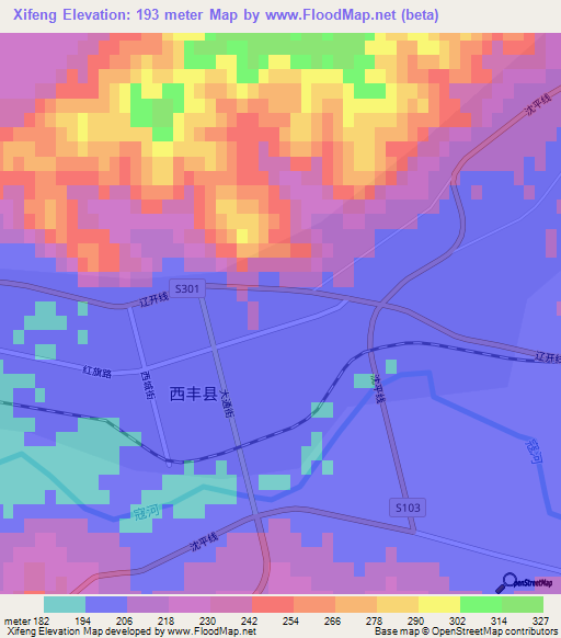 Xifeng,China Elevation Map