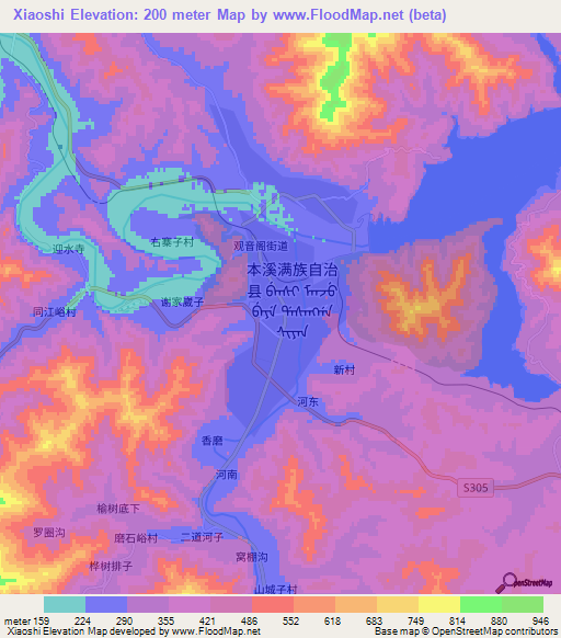 Xiaoshi,China Elevation Map