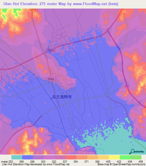 Ulan Hot,China Elevation Map