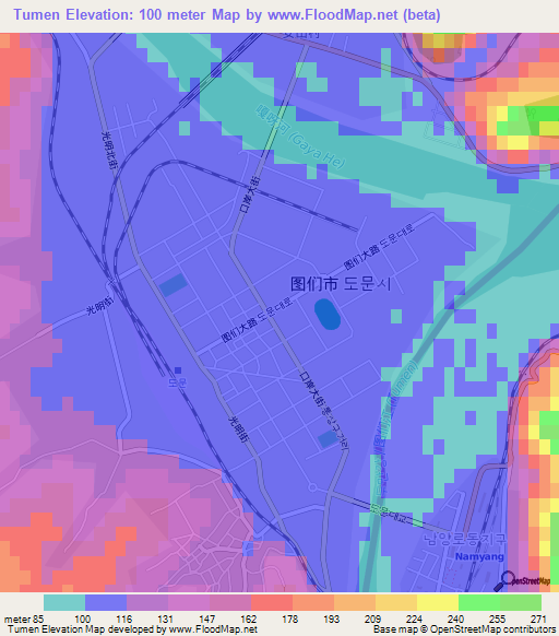 Tumen,China Elevation Map