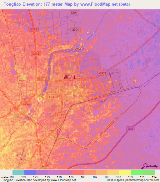 Tongliao,China Elevation Map