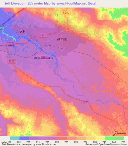 Tieli,China Elevation Map