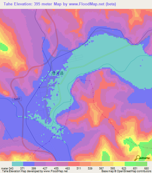 Tahe,China Elevation Map