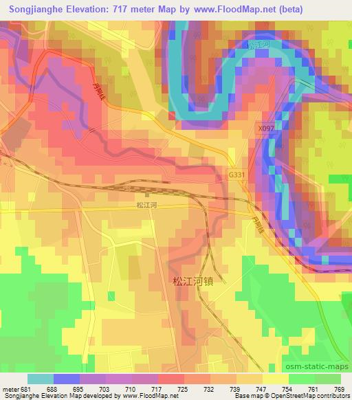 Songjianghe,China Elevation Map