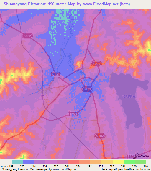 Shuangyang,China Elevation Map