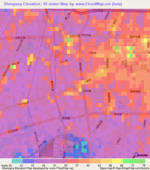 Shenyang,China Elevation Map