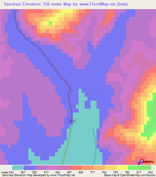 Sanchazi,China Elevation Map