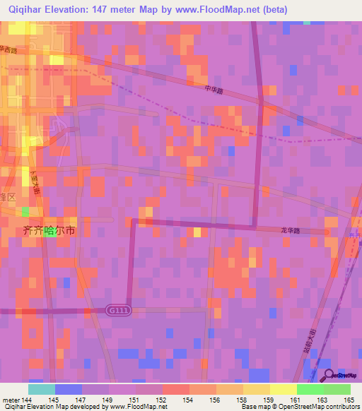 Qiqihar,China Elevation Map