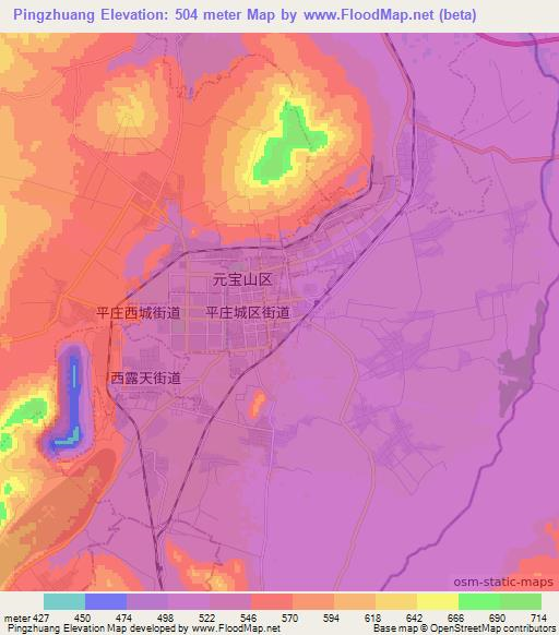 Pingzhuang,China Elevation Map