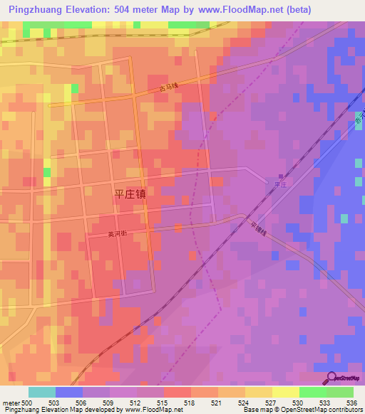 Pingzhuang,China Elevation Map