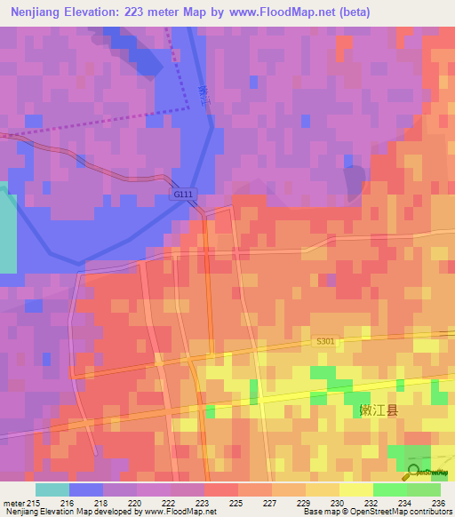 Nenjiang,China Elevation Map