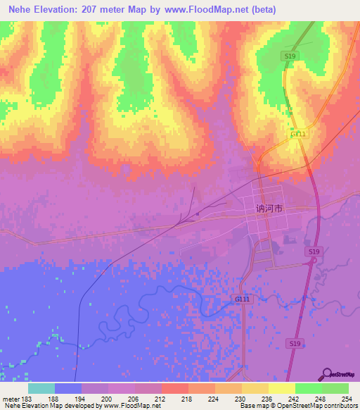 Nehe,China Elevation Map