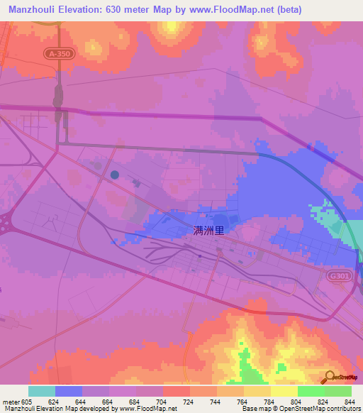 Manzhouli,China Elevation Map