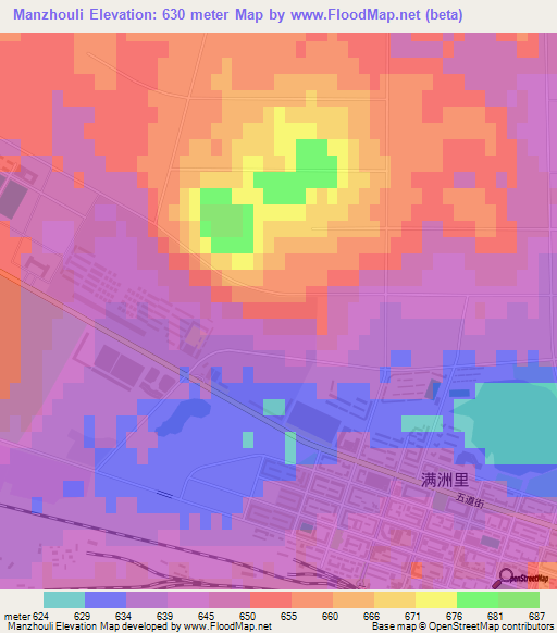 Manzhouli,China Elevation Map