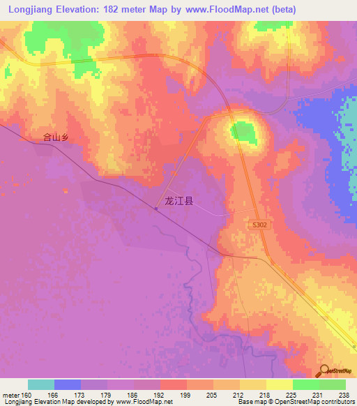 Longjiang,China Elevation Map