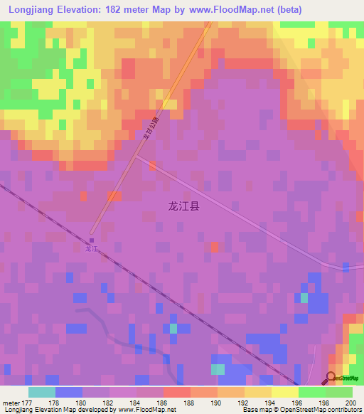 Longjiang,China Elevation Map
