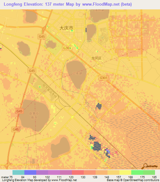 Longfeng,China Elevation Map