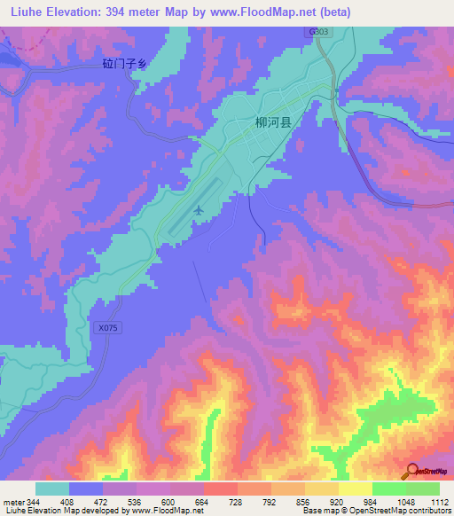 Liuhe,China Elevation Map