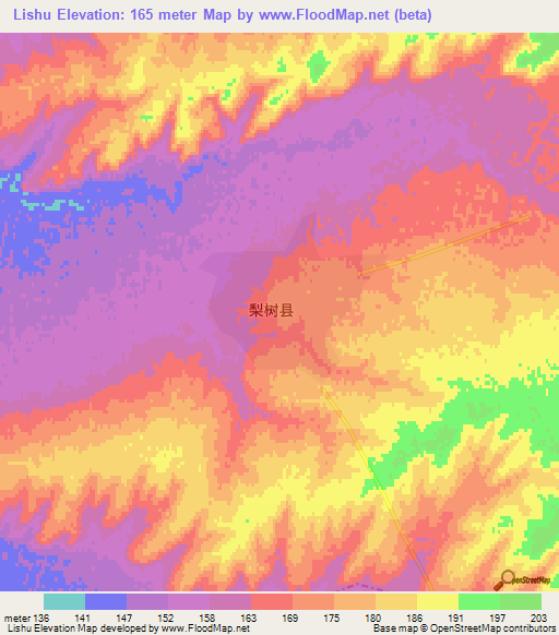 Lishu,China Elevation Map