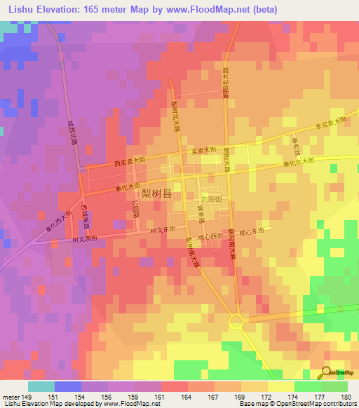 Lishu,China Elevation Map