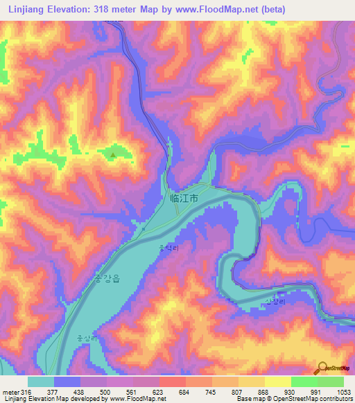 Linjiang,China Elevation Map