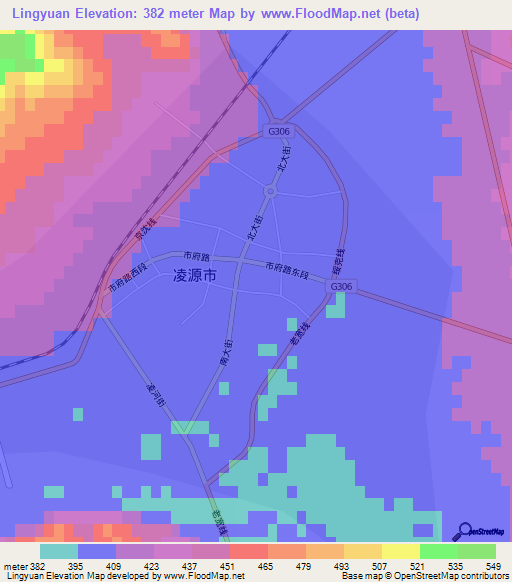 Lingyuan,China Elevation Map
