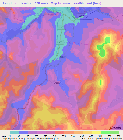 Lingdong,China Elevation Map