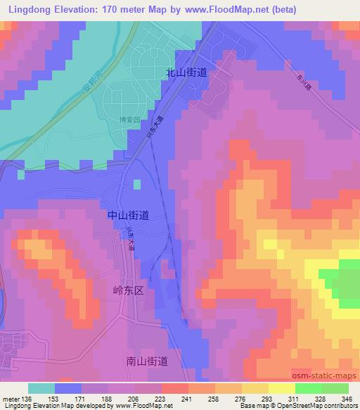 Lingdong,China Elevation Map