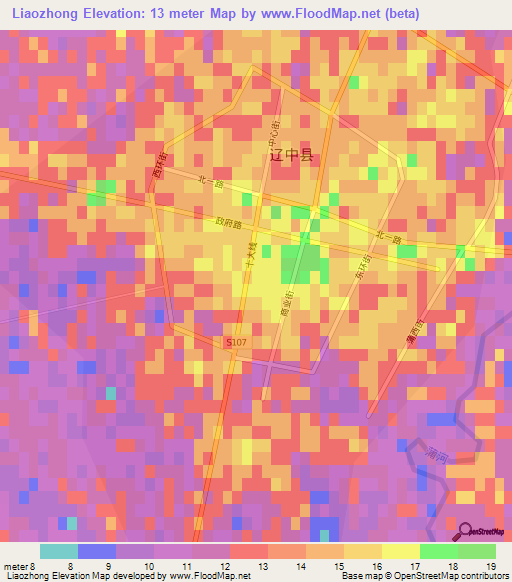 Liaozhong,China Elevation Map