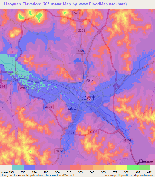 Liaoyuan,China Elevation Map