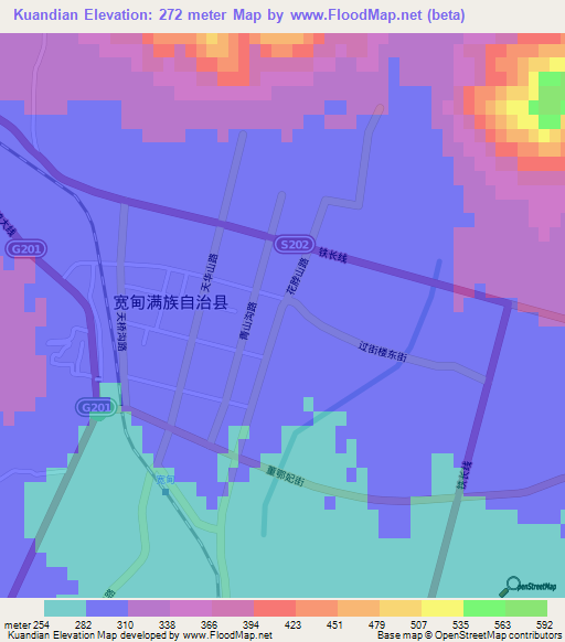 Kuandian,China Elevation Map