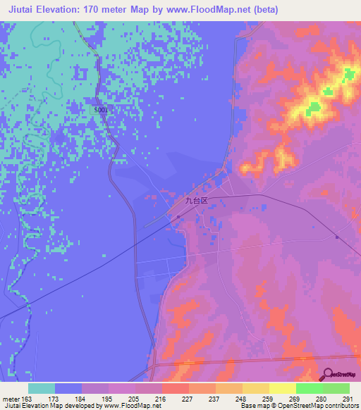 Jiutai,China Elevation Map