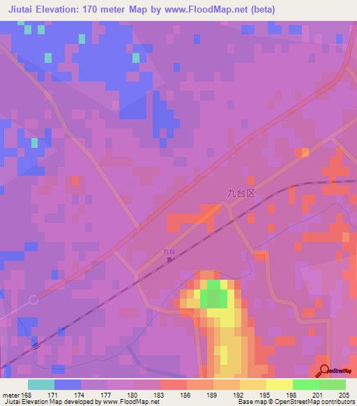 Jiutai,China Elevation Map