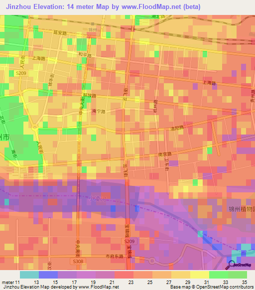 Jinzhou,China Elevation Map