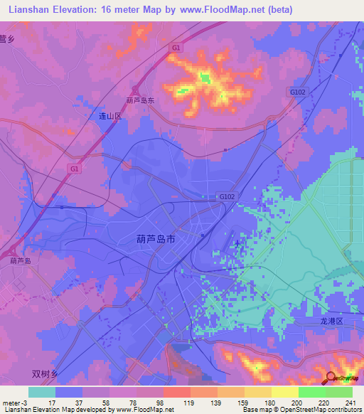 Lianshan,China Elevation Map