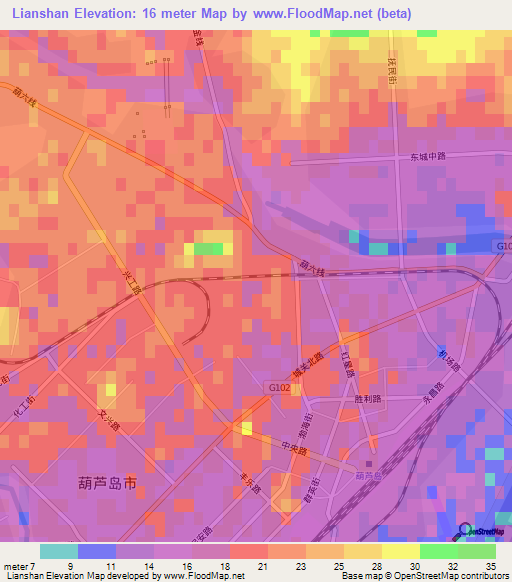 Lianshan,China Elevation Map