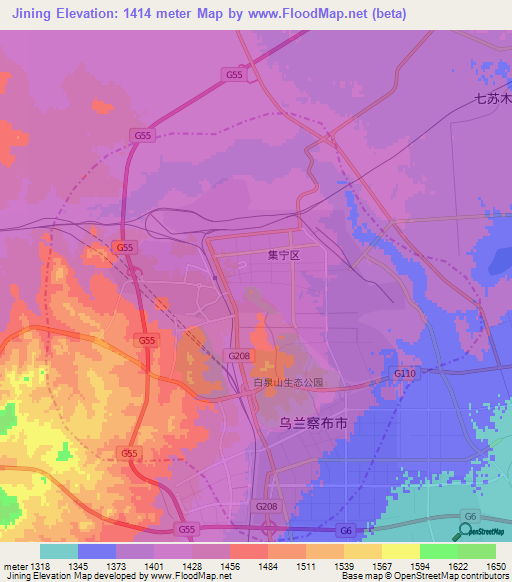 Jining,China Elevation Map