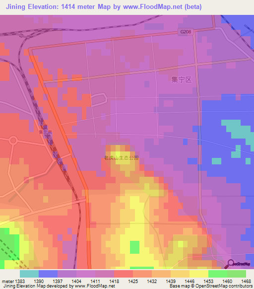 Jining,China Elevation Map