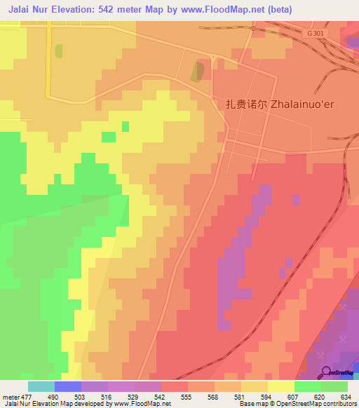 Jalai Nur,China Elevation Map