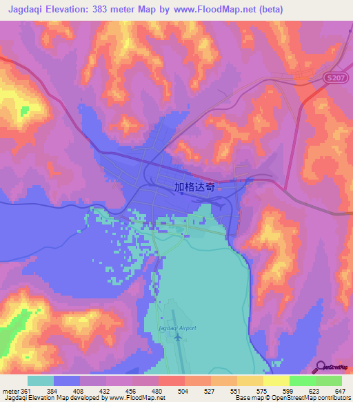 Jagdaqi,China Elevation Map