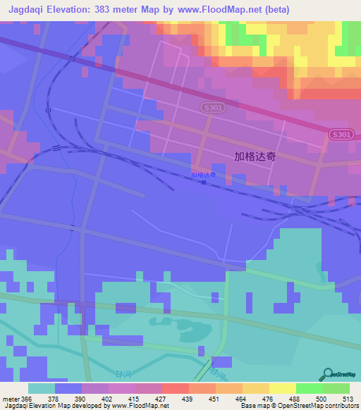 Jagdaqi,China Elevation Map