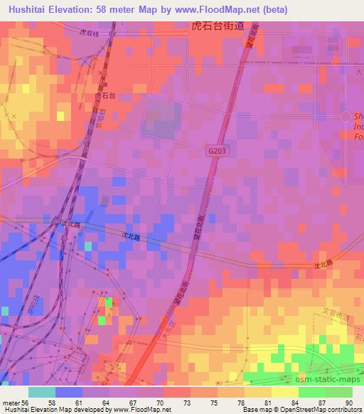Hushitai,China Elevation Map