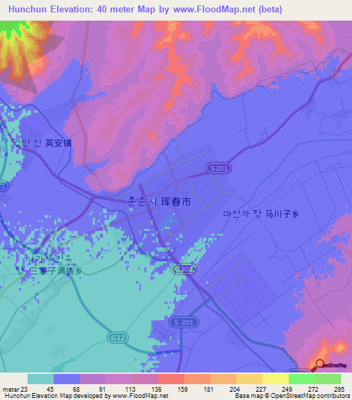 Hunchun,China Elevation Map