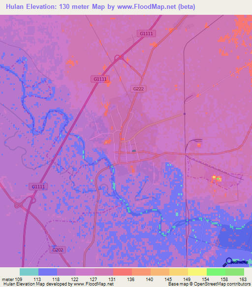 Hulan,China Elevation Map