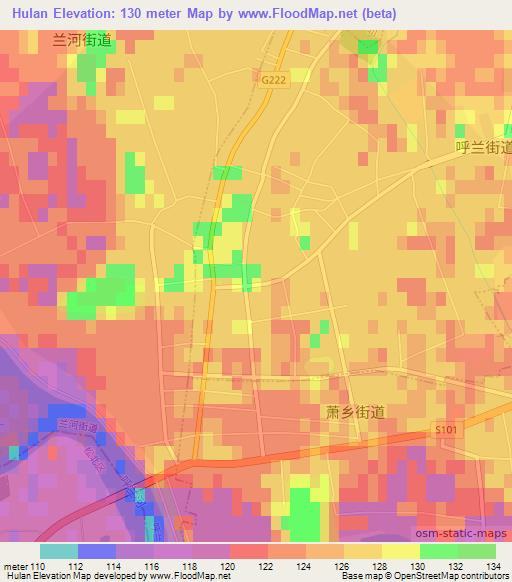 Hulan,China Elevation Map