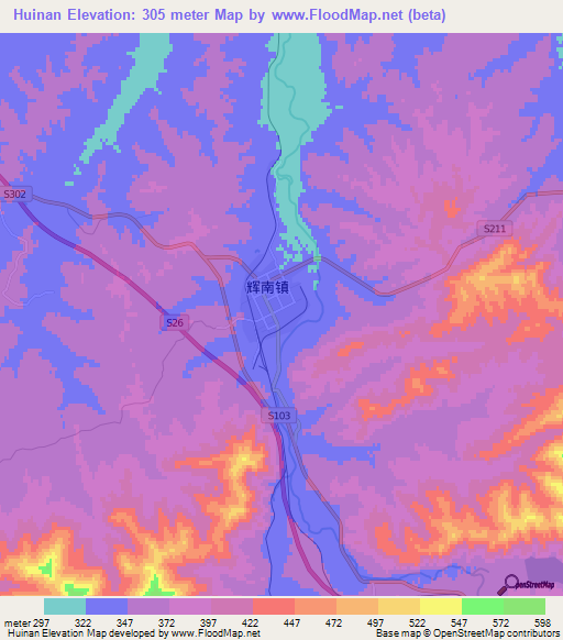 Huinan,China Elevation Map